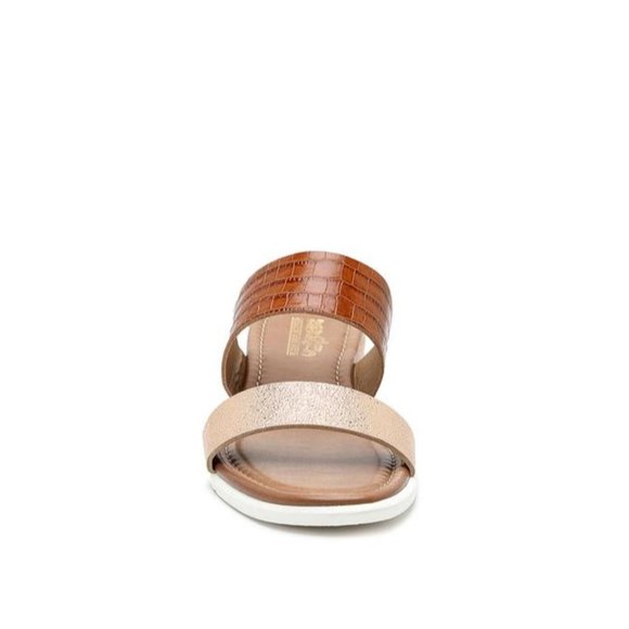 Coach And Four Brown Gold Lecce Croc Rose Metallic Slide Sandals - Picture 2 of 7